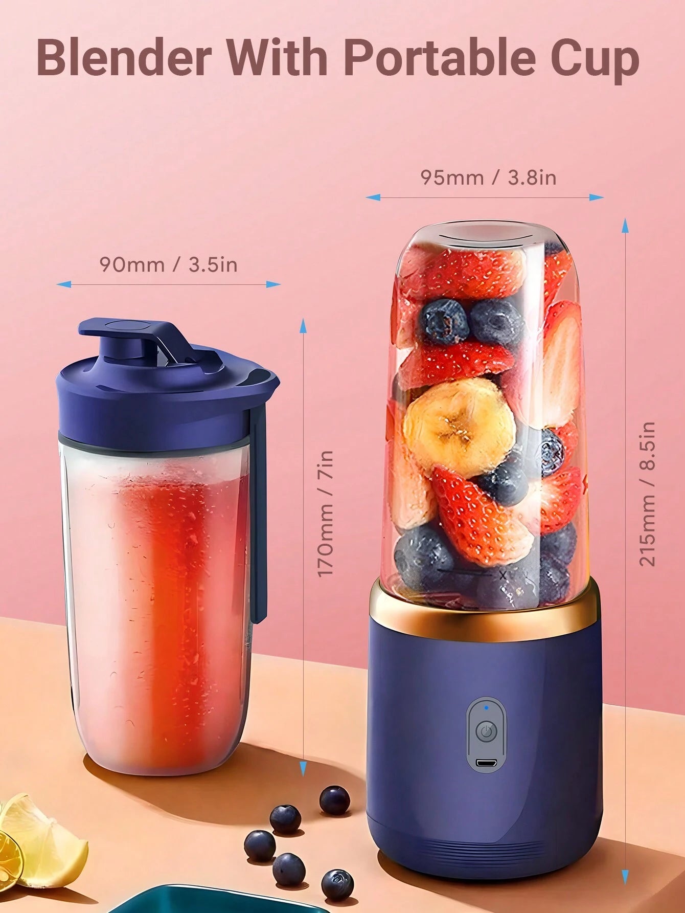 Teckwe Portable Juicer Cup,Smoothie Blender Cup,18000RPM Wireless Mini Charging Fruit Squeezer,Usb Rechargeable 6 Blades Juicer For Home,Kitchen,Travel,Sports 520ML Christmas Gifts,Must-Haves For Autumn And Winter Holiday Camping Holiday Essentials Vacati