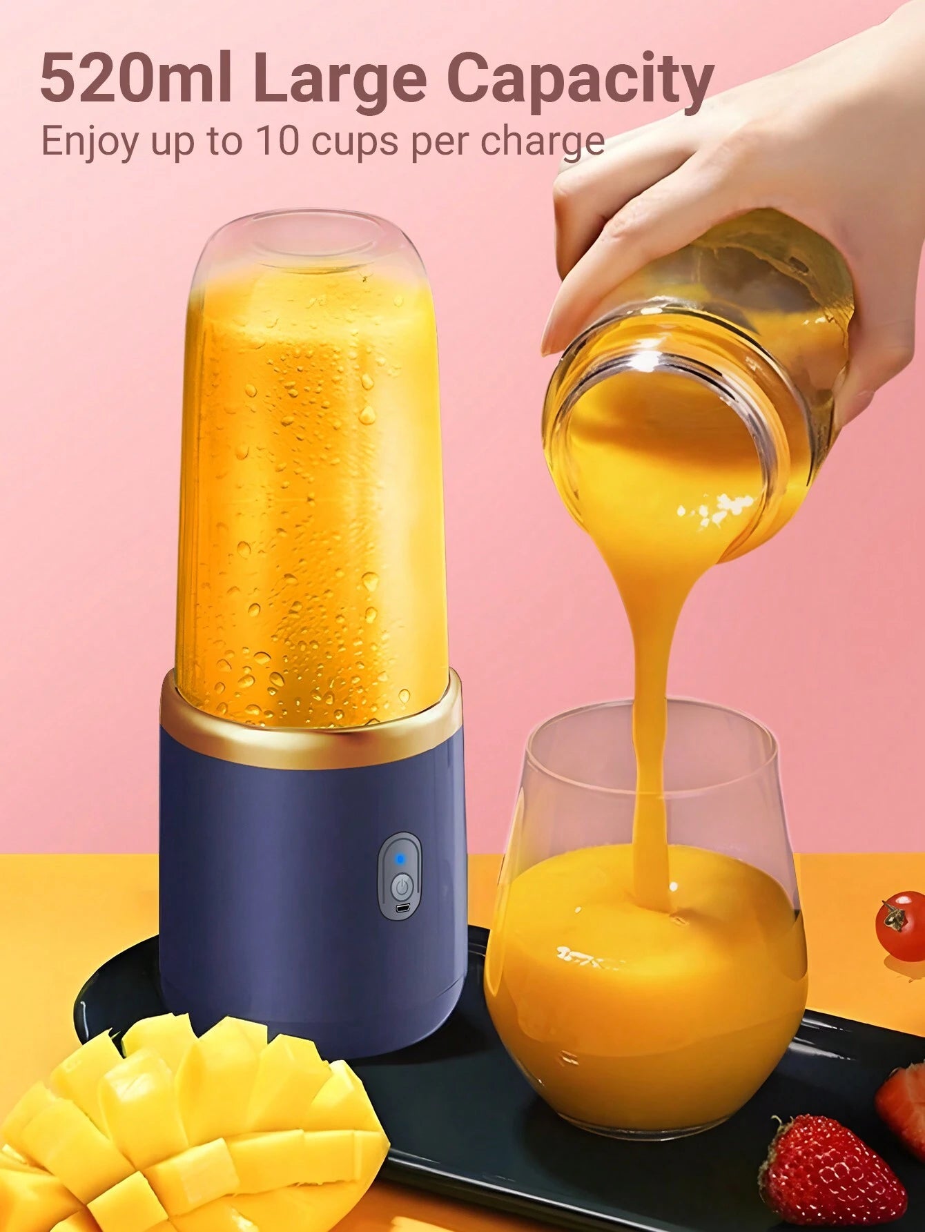 Teckwe Portable Juicer Cup,Smoothie Blender Cup,18000RPM Wireless Mini Charging Fruit Squeezer,Usb Rechargeable 6 Blades Juicer For Home,Kitchen,Travel,Sports 520ML Christmas Gifts,Must-Haves For Autumn And Winter Holiday Camping Holiday Essentials Vacati