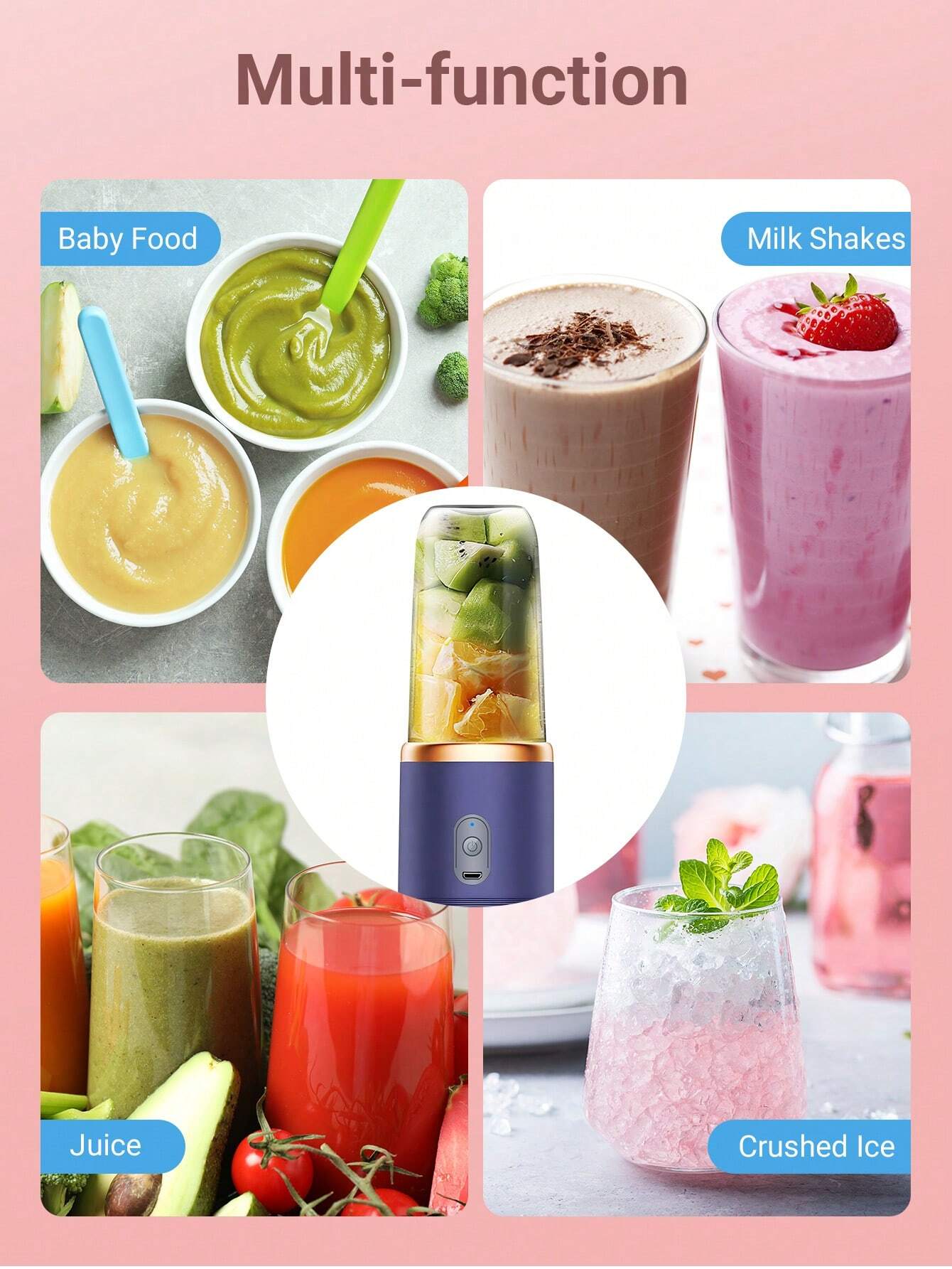 Teckwe Portable Juicer Cup,Smoothie Blender Cup,18000RPM Wireless Mini Charging Fruit Squeezer,Usb Rechargeable 6 Blades Juicer For Home,Kitchen,Travel,Sports 520ML Christmas Gifts,Must-Haves For Autumn And Winter Holiday Camping Holiday Essentials Vacati
