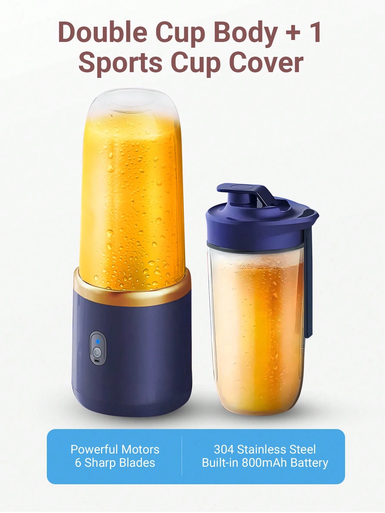 Teckwe Portable Juicer Cup,Smoothie Blender Cup,18000RPM Wireless Mini Charging Fruit Squeezer,Usb Rechargeable 6 Blades Juicer For Home,Kitchen,Travel,Sports 520ML Christmas Gifts,Must-Haves For Autumn And Winter Holiday Camping Holiday Essentials Vacati