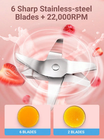 Teckwe 便携式榨汁机杯，冰沙搅拌机杯，18000RPM 无线迷你充电水果榨汁机，USB 可充电 6 刀片榨汁机，适用于家庭、厨房、旅行、运动 520ML 圣诞礼物，秋冬季假期露营必备品度假必需品 Vacati